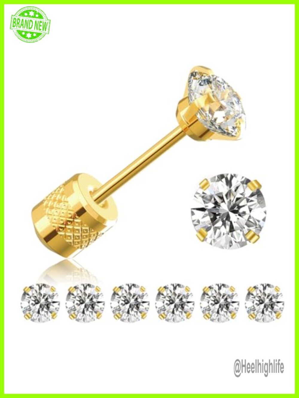 Threadless Titanium Stud Earrings Hypoallergenic CZ Stainless Steel Set
